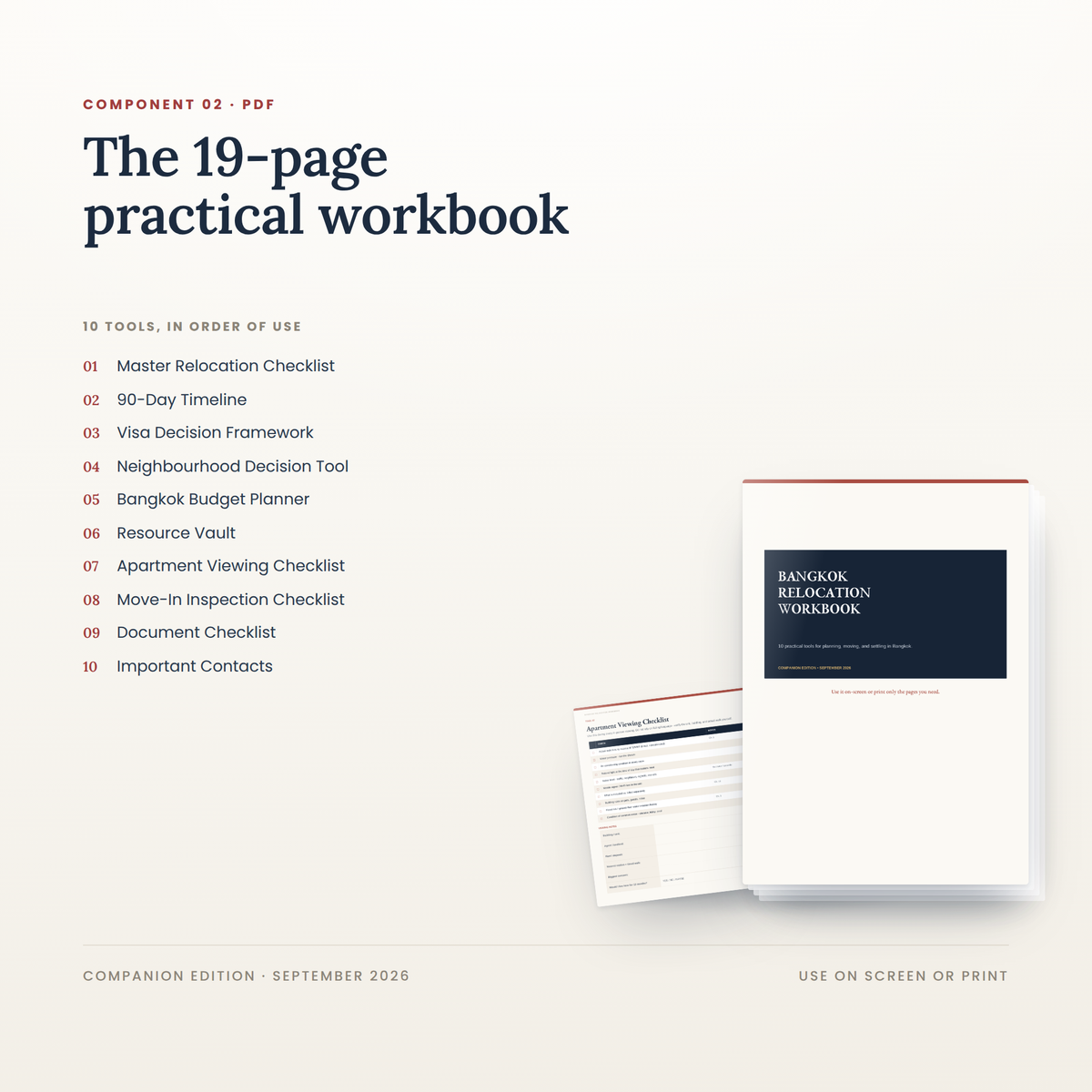 The 19-page Bangkok relocation workbook with its ten planning tools